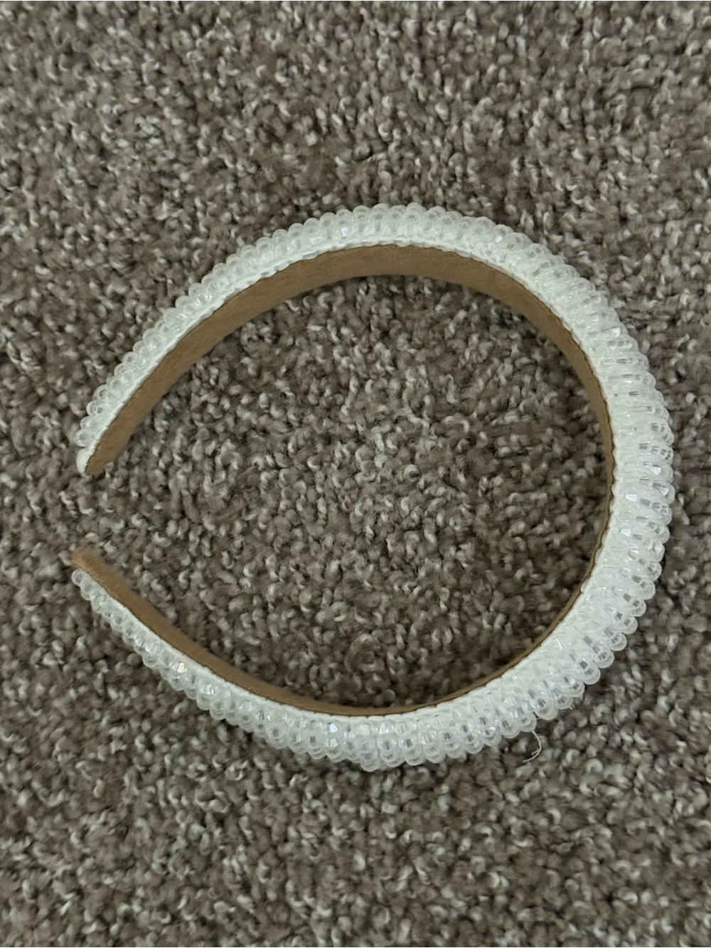 White Faceted Beaded Padded Headband Bridal Coquette Wedding Hair Accessory